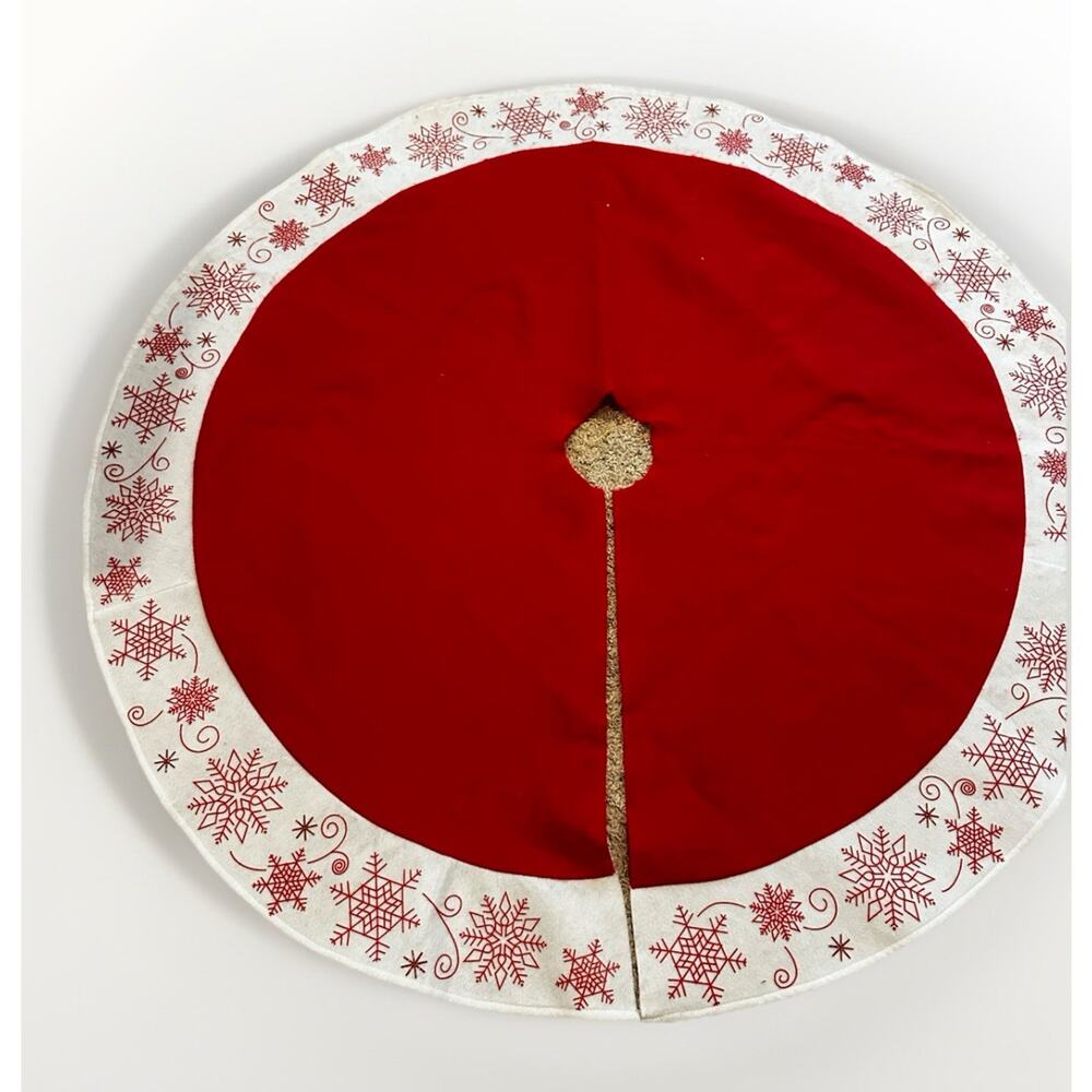 Sunrise Creations 44" Red Felt Christmas Tree Skirt Vintage Y2K Snowflake